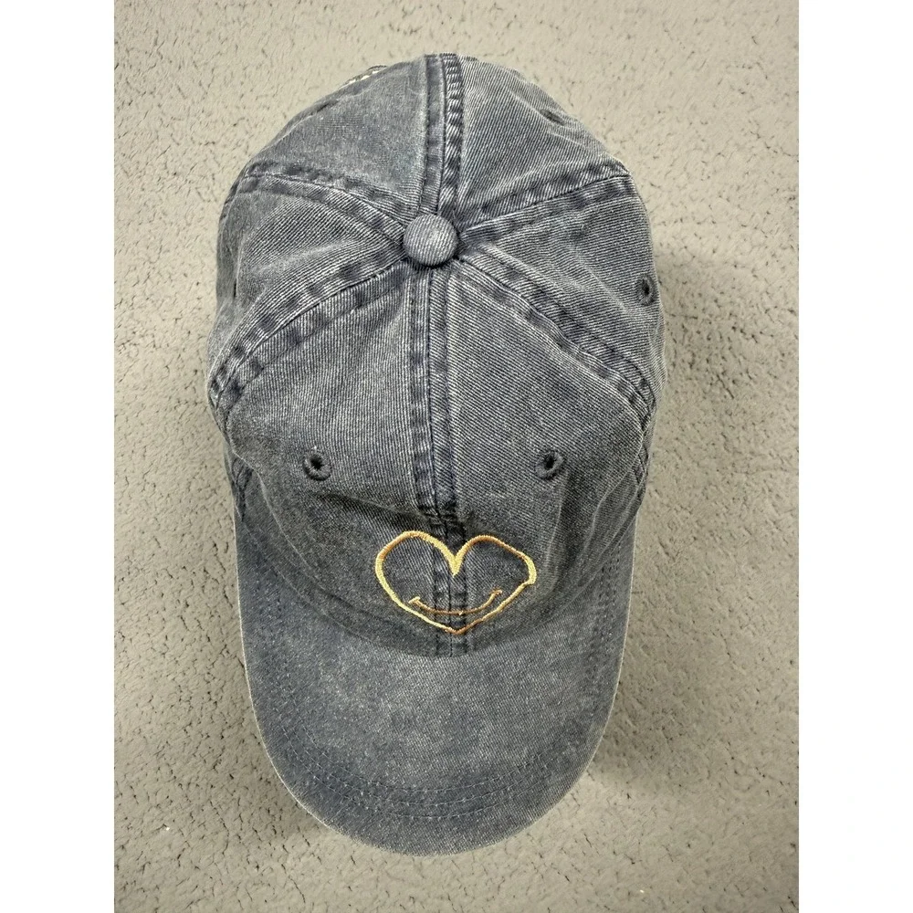 Cinq A Sept Hat Baseball Cap Womens One Size Blue Denim Smiley Heart Logo‎